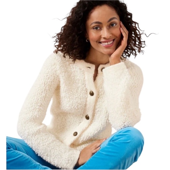Talbots Sweaters - Talbots Wool Blend Ivory Plush Boucle Button Down Sweater Cardigan